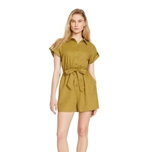 BB Dakota Olive Green Linen-Blend Short Sleeve Romper Size XL